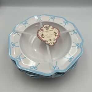 *New* Shabby Chic White Plates With Blue Bows on Rim